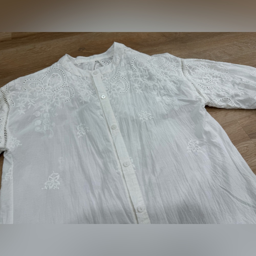 White Embroidered Button-Front Blouse - image 2